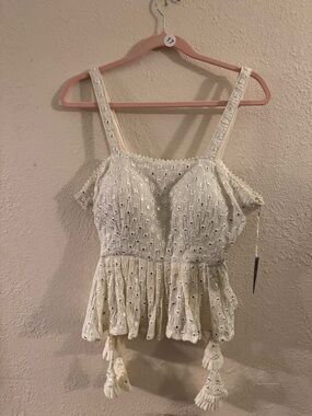 NAZILA COUTURE Tassel Peplum Tank Top - Cream Size: M 8/10 EU:38